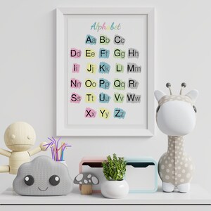 Printed Pastel Alphabet Poster, Educational Wall Art Print, Colourful ...