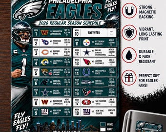 Philadelphia Eagles 2026 Football Schedule Fridge Magnet | 4x6 Eagles Game Schedule | Football Fan Gift | Philadelphia Gameday Decor