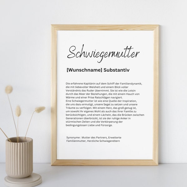 Schwiegermutter Poster , Schwiegermutter Geschenk , Schwiegermutter Definition , Druck , personalisiert , Schwiegermutter Geschenkidee