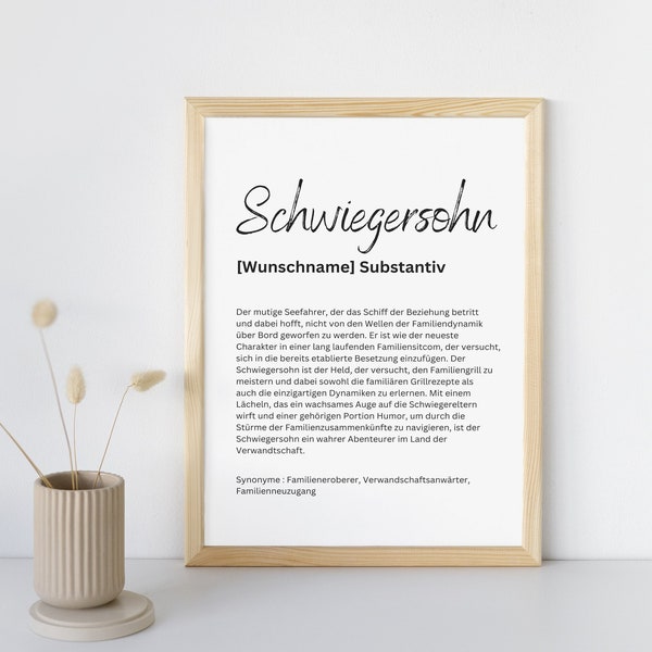 Schwiegersohn Poster , Schwiegersohn Geschenk , Schwiegersohn Definition , Druck , personalisiert , Schwiegersohn Geschenkidee