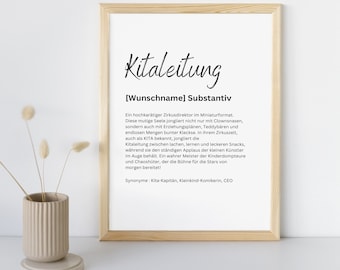 Poster Kitaleitung , Kitaleitung Definition , Kitaleitung Geschenk , Druck , personalisiert , Erzieher , Geschenkidee