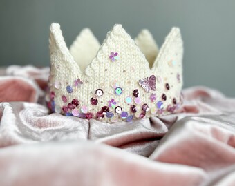 1st Birthday Tiara - Floral Crown - Halo Headband - Sequin Crown