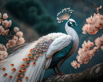 Descarga digital de pavo real Decoración de animales Arte de la pared Impresión de pavo real Imagen de animal Cartel imprimible de pavo real Idea de regalo de sala de estar de pavo real