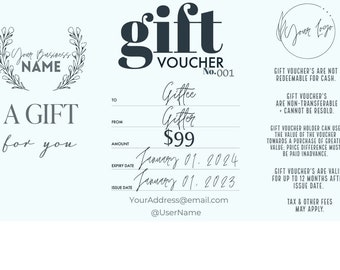 Gift Vouchers -PDF, Gift Certificate -PDF, Tri-Fold, Editable, Printable, Digital Gift Certificate, Digital Download, Digital Gift Voucher