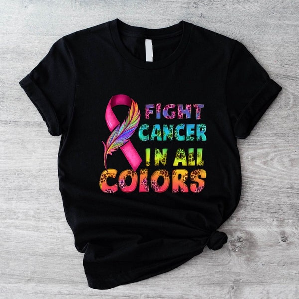 Fight Cancer In All Colors Shirt, Cancer Survivor Gift, Fight Cancer T-shirt, Cancer Support Squad Shirt, Western Colorful Cancer Ribbon Tee