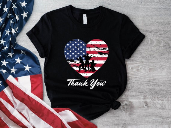 Thank You Veteran Shirt, Memorial Day T-shirt, Army Husband Gift Tee, Heart American Flag Shirt, Adult Youth Military Tee, Veterans Day Tee