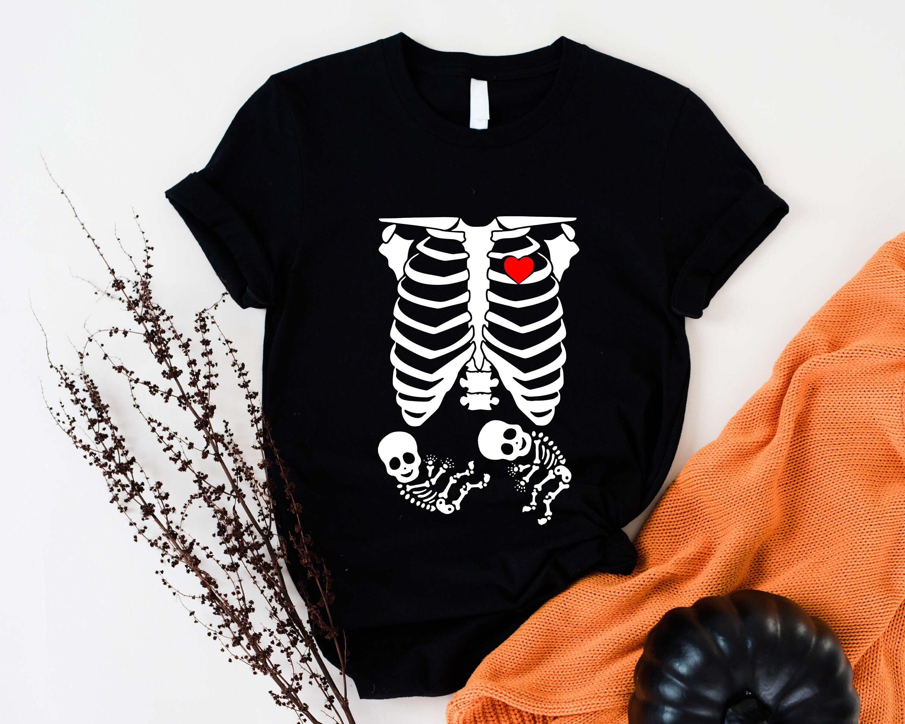 Skeleton pregnancy twins baby boy pregnant mom Halloween shirt - Kingteeshop