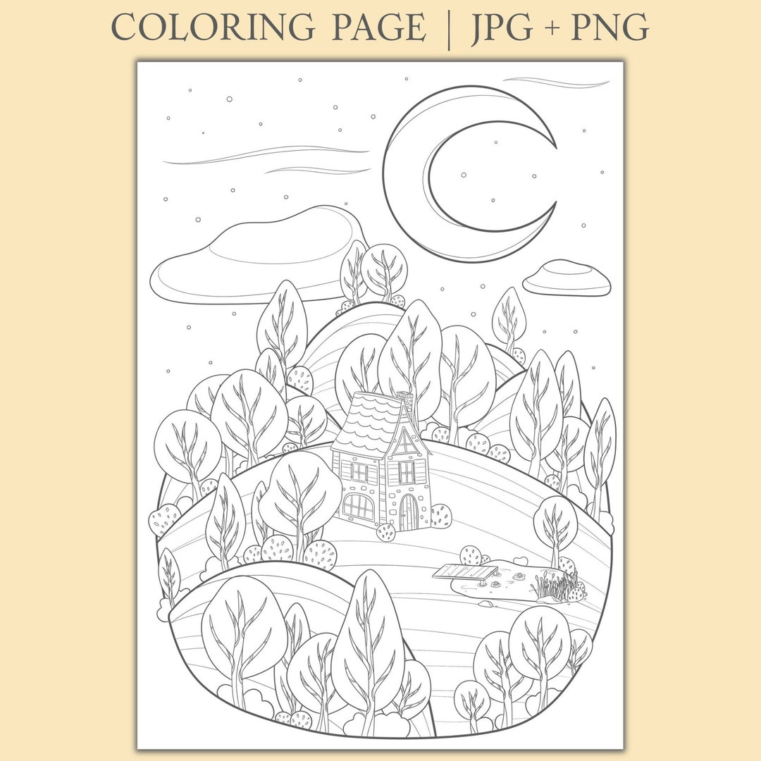 Coloring Page little House in the Woods A4 - Etsy