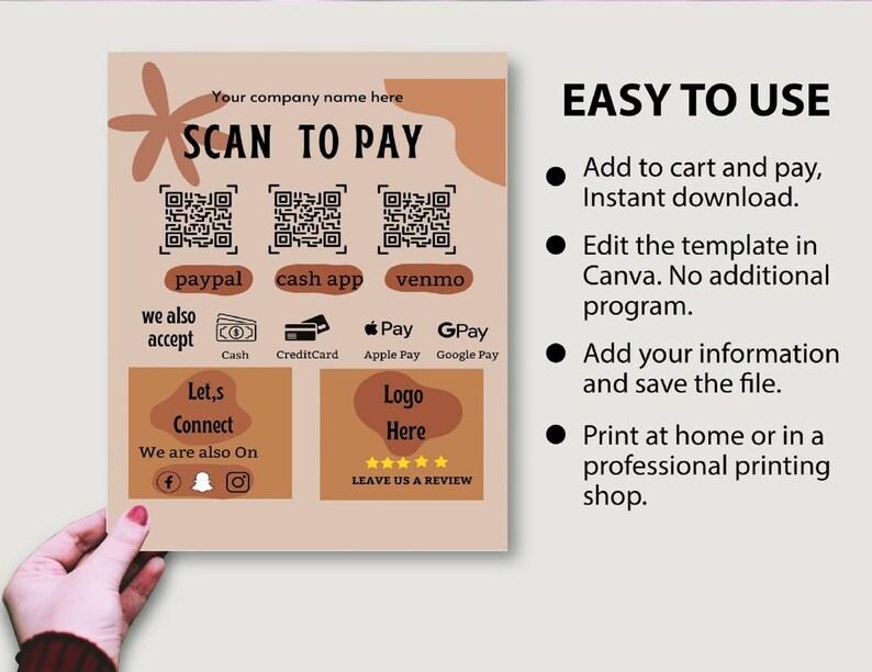 Editable Scan to Pay Template Scan and Pay Sign Printable QR - Etsy