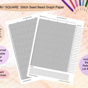 Papel cuadriculado para abalorios imprimible con puntada de telar para patrones de abalorios de semillas, tamaño A4, descarga instantánea en formato PDF, gráfico de plantilla de papel cuadriculado para abalorios Miyuki imprimible.