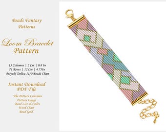 Colorful Loom Bracelet Pattern, Miyuki Colorful Loom Seed Bead Brick Stitch Pattern, Abstract Colorful Geometric Loom Bead Pattern