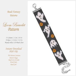 Patrón de abalorios Ghost Loom, patrón PDF de pulsera de cuentas de semillas espeluznante de Halloween, patrón de tejido de cuentas Miyuki Delica