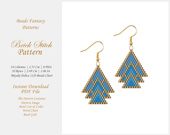 Brick Stitch Earrings Beads Pattern, Brick Stitch Seed Bead Miyuki Delica Beaded Geometric earrings pattern PDF.