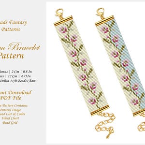 Flowers Loom Bracelet Pattern, Floral Bead Loom Pattern, Miyuki Delica Bracelet, Instant Download Pattern