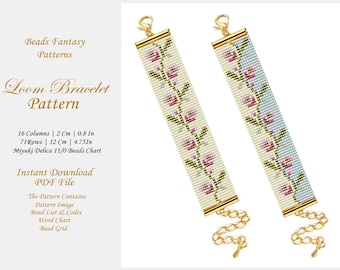 Flowers Loom Bracelet Pattern, Floral Bead Loom Pattern, Miyuki Delica Bracelet, Instant Download Pattern