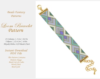 Patrón de pulsera de cuentas en telar, patrón geométrico de pulsera de cuentas Miyuki Delica, descarga instantánea en PDF