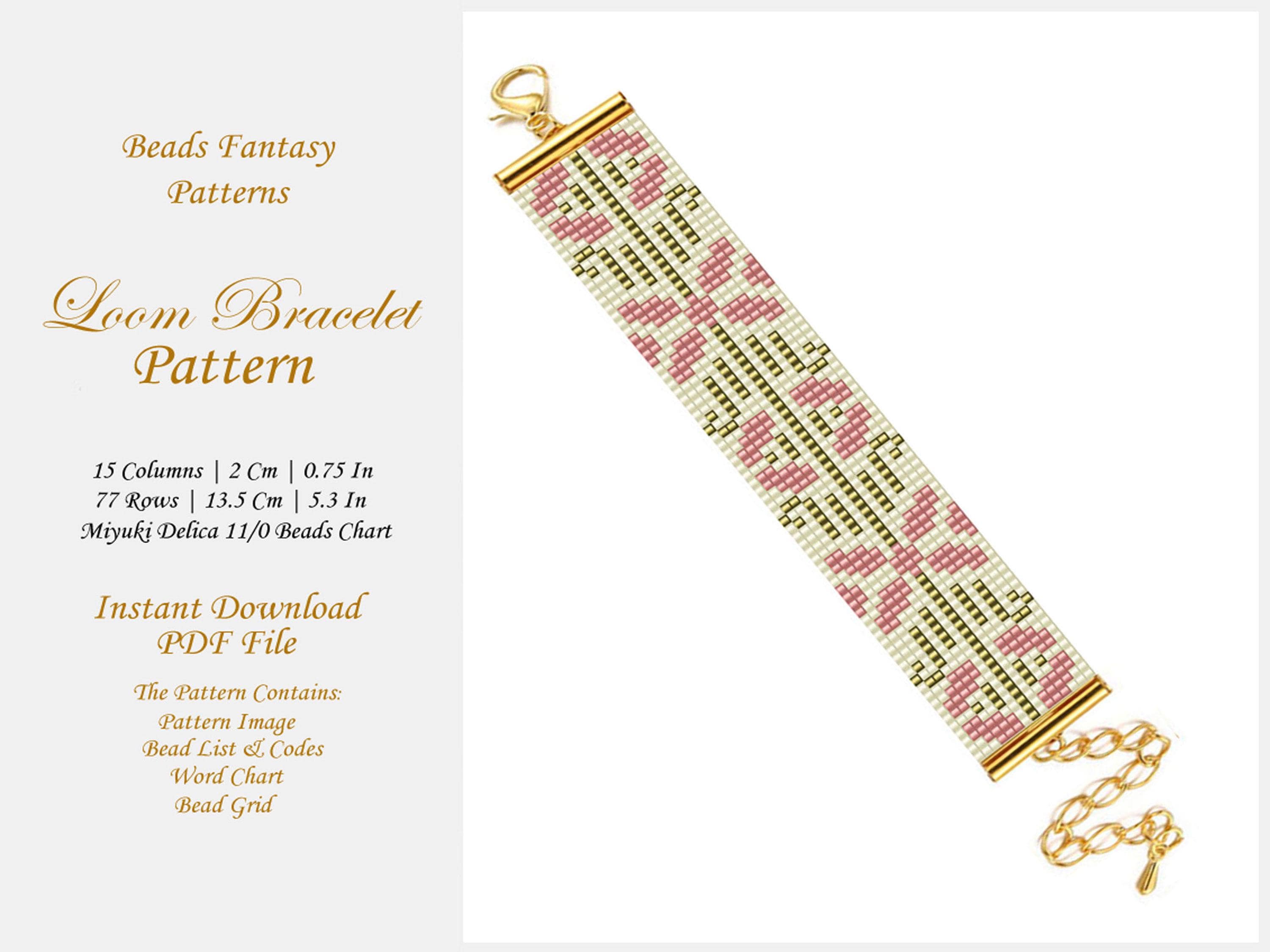 Miyuki Pattern, Loom Beaded Rose and Gold Bracelet Pattern, Miyuki ...