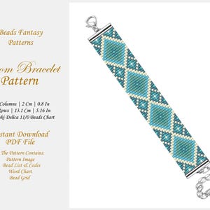 Loom Bead Bracelet Pattern, Miyuki Delica Beads Green Tone Colors Geometric Pattern