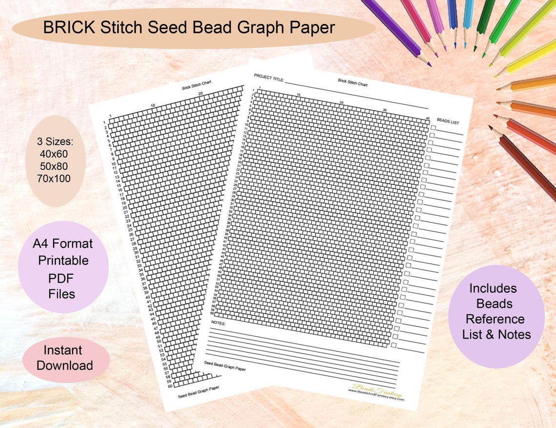 Perler Graph Paper Brick Stitch Printable Bead Graph Paper for Seed Bead Patterns, A4 ...