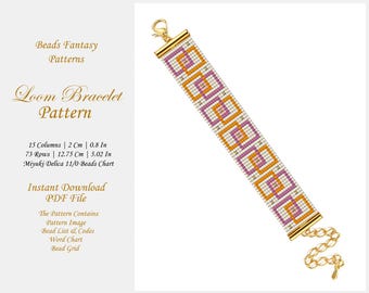 Loom Beaded Bracelet Pattern, Miyuki Loom Bracelet Pattern, Loom Seed Bead Square Loom Pattern