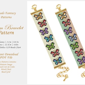 Puede incluir: Dos pulseras de telar con diseños de mariposas. Las pulseras están hechas con cuentas blancas y de colores pastel. Las pulseras miden 12,3 cm de largo y 2 cm de ancho. Las pulseras están hechas con cuentas Miyuki Delica 11/0.