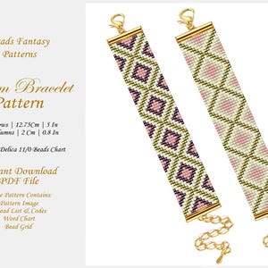 Miyuki Loom Bracelet Pattern, Golden Pink Bead Loom beading patterns, Miyuki Bead Patterns