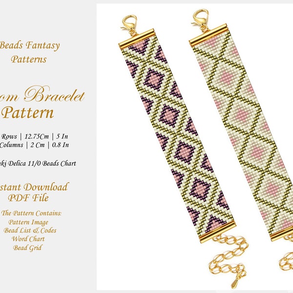 Miyuki Loom Bracelet Pattern, Golden Pink Bead Loom beading patterns, Miyuki Bead Patterns