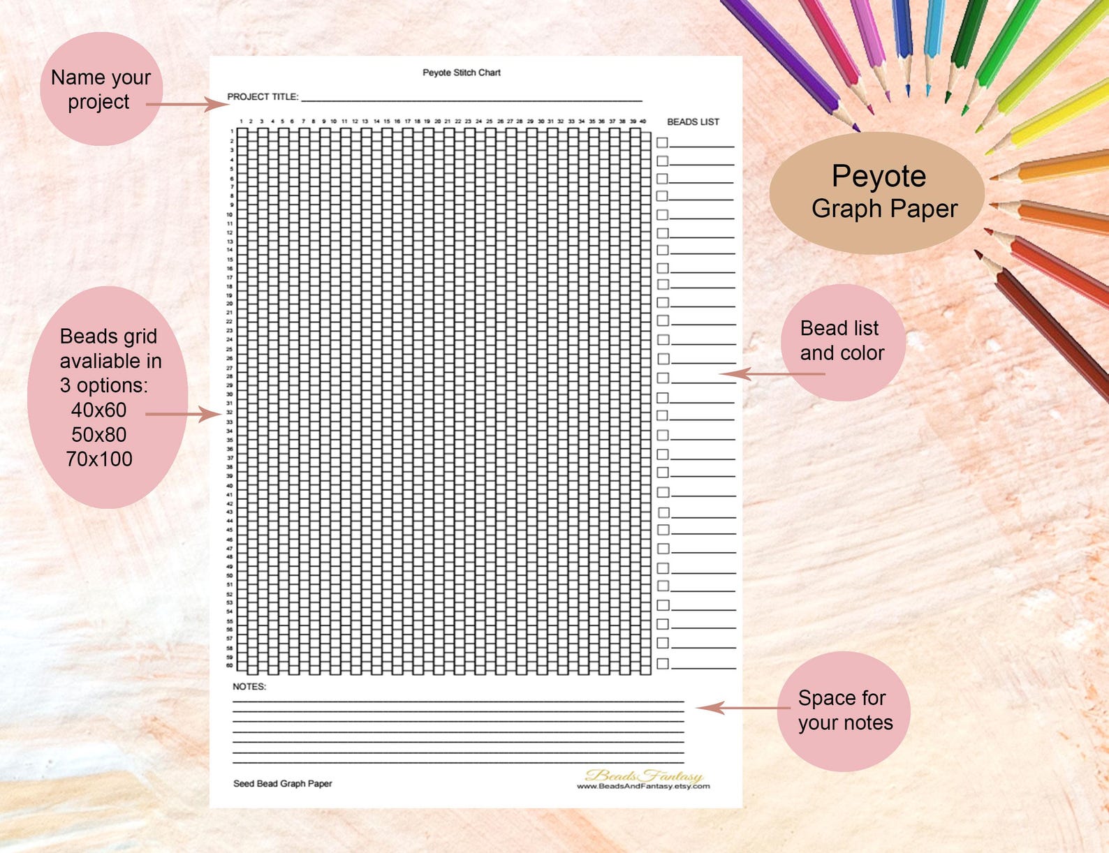 Peyote Stitch Printable Bead Graph Paper for Seed Bead Patterns, A4 ...