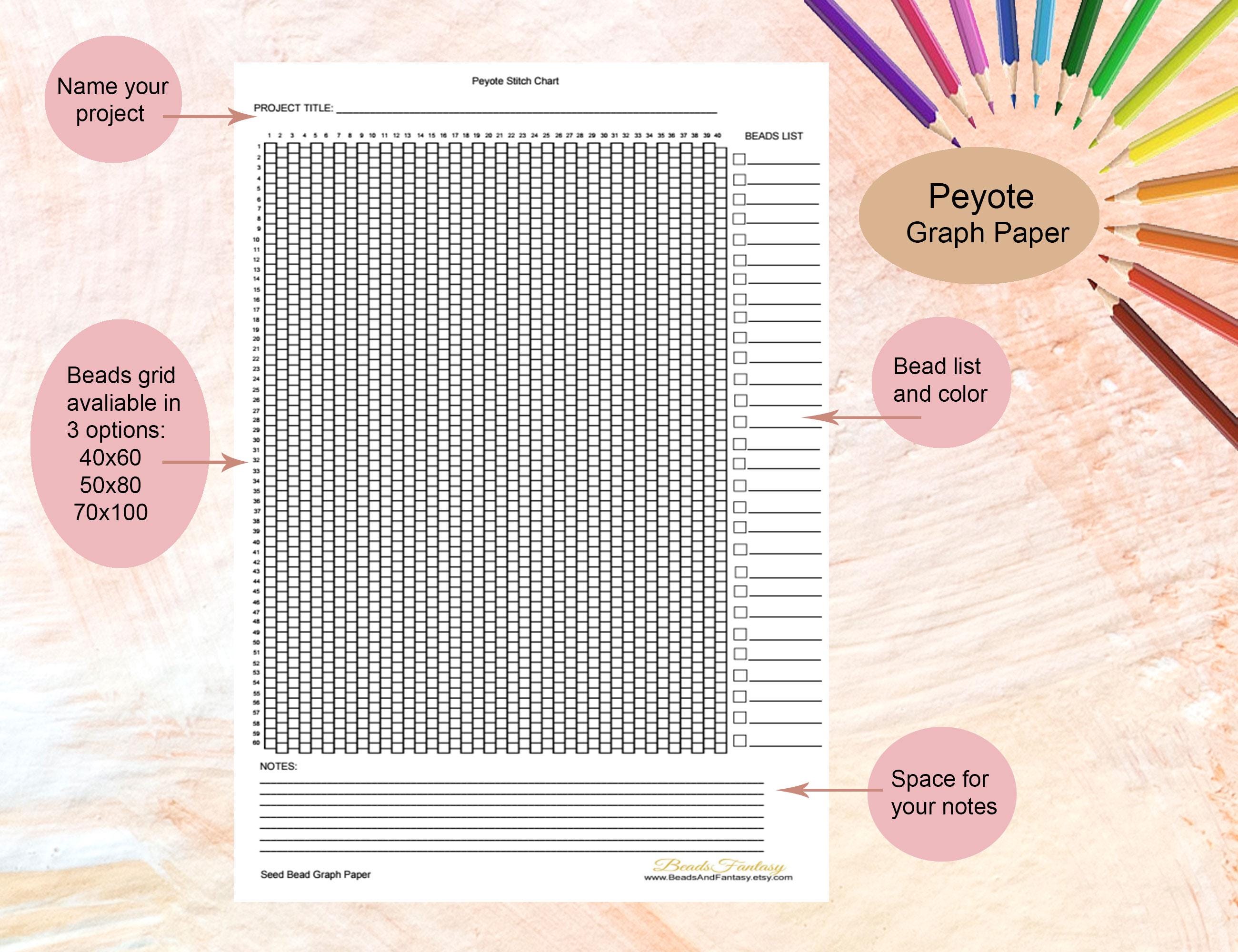 Peyote stitch printable bead graph paper for seed bead patterns, a4 instant  download pdf printable miyuki beading graph paper template chart - etsy