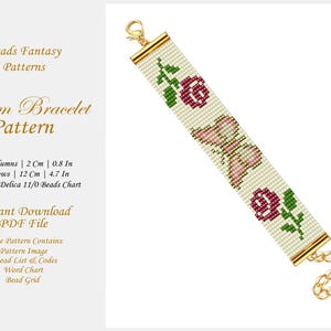 Schmetterling Bead Loom Armband Muster, Schmetterling und rote Rosen Miyuki Delica rocailles perlen muster