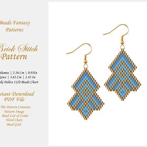 Geometric Brick Stitch Earrings Beaded pattern, PDF Brick Stitch Seed Bead Miyuki Delica Beads Geometric earrings pattern.