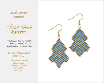 Geometric Brick Stitch Earrings Beaded pattern, PDF Brick Stitch Seed Bead Miyuki Delica Beads Geometric earrings pattern.
