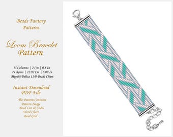 Patrón geométrico para pulsera de cuentas Miyuki Delica, patrón para pulsera de cuentas en telar, patrón de puntada de cuentas de semillas en telar, descarga instantánea en PDF