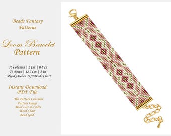 Miyuki-kralenweefgetouwpatroon, rocaillepatroon kralenarmband, roze toon geometrisch weefgetouwkralenpatroon