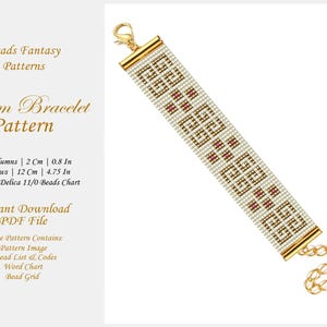 Loom Bracelet Pattern, Miyuki Gold White Beaded Bracelet, Gold Bead Loom Bracelet, Instant PDF Download