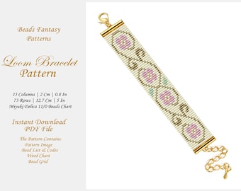 Flowers Loom Bracelet Pattern, Floral Bead Loom Pattern, Miyuki Delica Bracelet, Loom Bead Pattern Flower