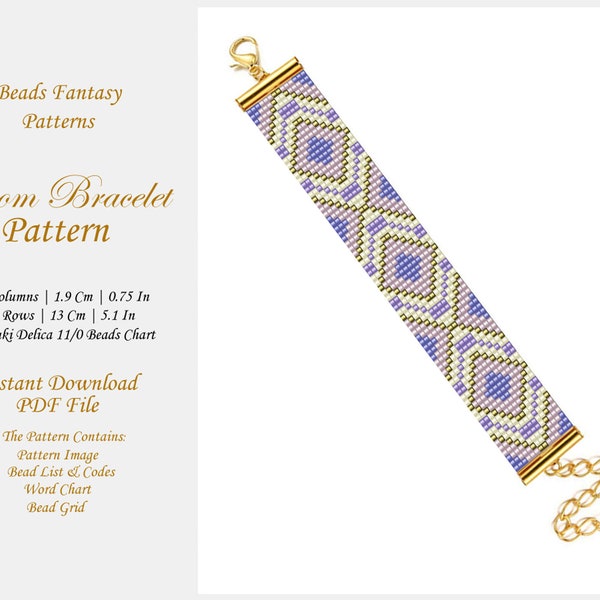 Loom Bead Pattern, Loom Bracelet Pattern, Miyuki Delica Beads Purple Tones Geometric Pattern