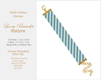 Patrón de pulsera de telar de cuentas en PDF, Patrón en PDF de Miyuki Delica, Patrón de puntada de cuentas de semillas, Descarga instantánea de abalorios