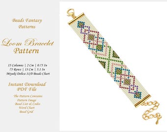 Miyuki-weefgetouwarmbandpatroon, kleurrijk weefgetouw kralenpatroon, kralenarmbandpatronen,