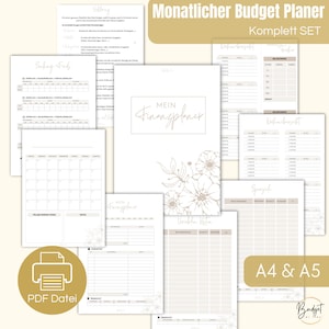 Budget Planner PDF German A4 and A5, financial planner templates for monthly budgeting, instant download