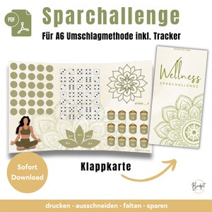 Sfida di risparmio PDF Biglietto pieghevole Wellness A6, gioco di risparmio Download istantaneo digitale