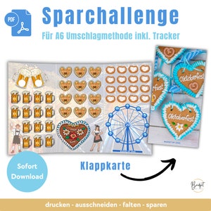 La sfida di risparmio in pdf dell'Oktoberfest come gioco di risparmio in formato A6 con biglietti pieghevoli per il download digitale dei prati