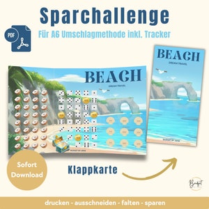 PDF Savings Challenge Tarjeta plegable A6 Beach Savings Game Descarga digital