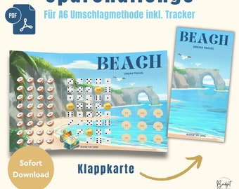 PDF Savings Challenge Folding Card A6 Beach Savings Game Digital Download