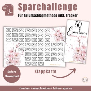 50 封筒 PDF チャレンジ、A6 予算バインダー用のカバー シートとトラッカーを含む両面折りたたみカード