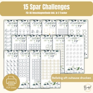 Spar-Challenges PDF Set für Umschlagmethode, passend für A6 Zipp Geldumschläge und Klarsichthüllen für deinen Budget Binder