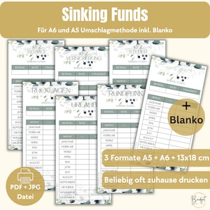 Sinking Funds Tracker für Umschlagmethode in A6 und A5 Format - Design weiseMohnblume
