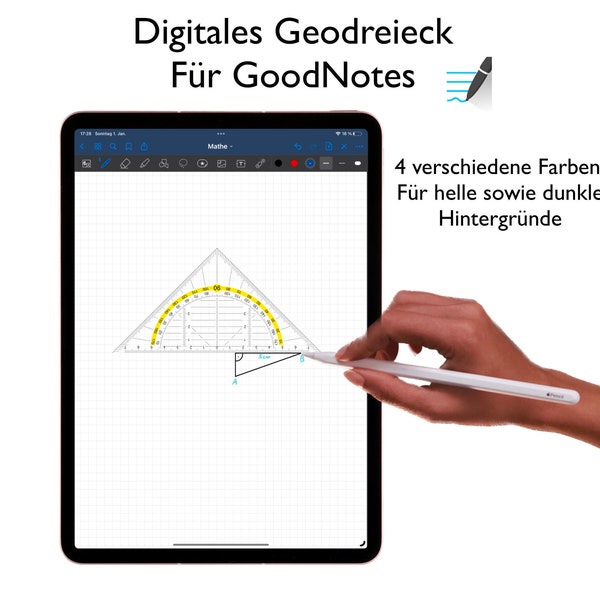 Digitales Geodreieck | Exklusiv für GoodNotes | 4 Farben (für helle sowie dunkle Hintergründe)