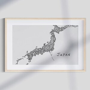 Japan Topographic Map Art Print: Black and White Minimalist (Digital Download)