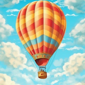 Hot Air Balloon Digital Wall Art Printable for Journal Cover & Nursery - Whimsical - Ai - Cartoon - Wonder - Children - Whimsy - Adventure